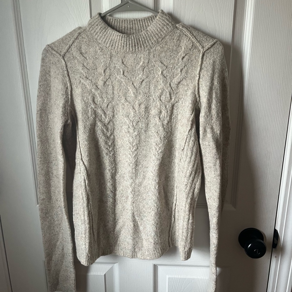 Free People Beige Cable Knit Turtleneck Sweater